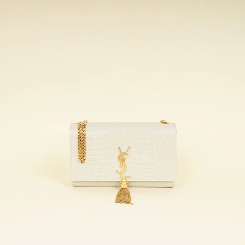 YSL KATE MEDIUM TASSEL BAG IN CROCODILE-EMBOSSED LEATHER