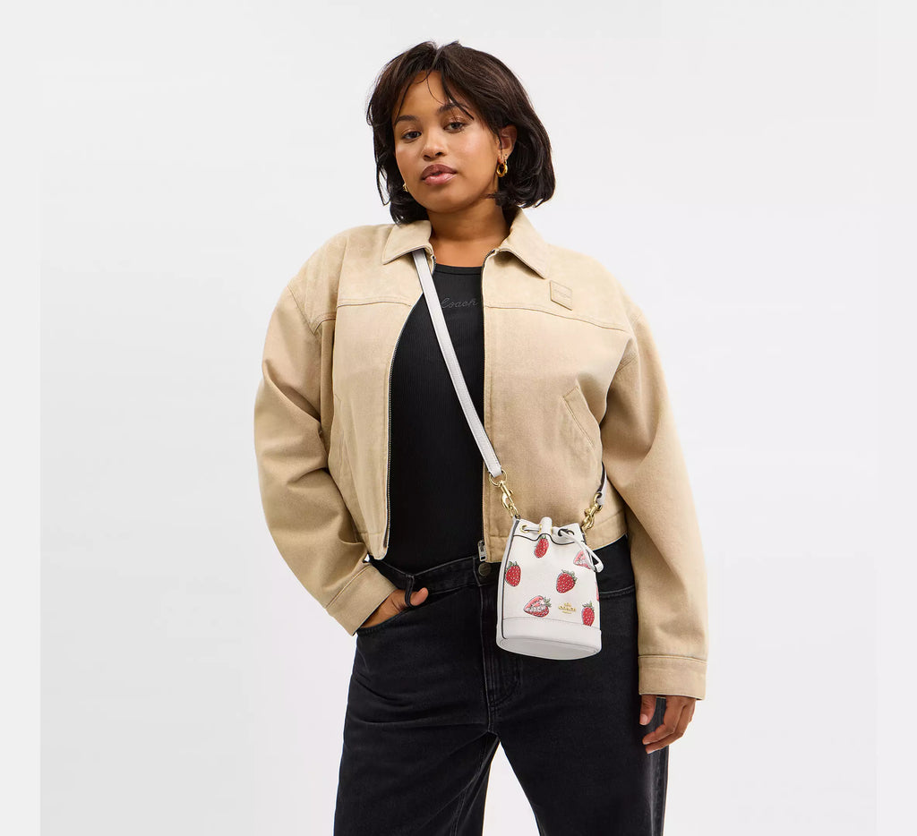 Coach Mini Bucket Bag With Strawberry Print