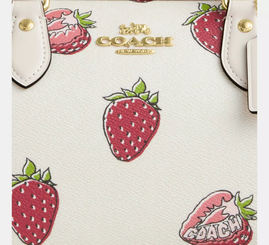 Coach Rowan Satchel Bag With Strawberry Print