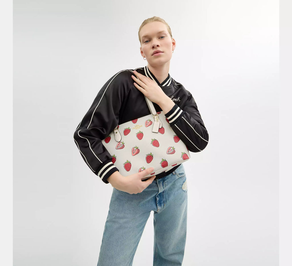 Coach Gallery Tote Bag With Strawberry Print