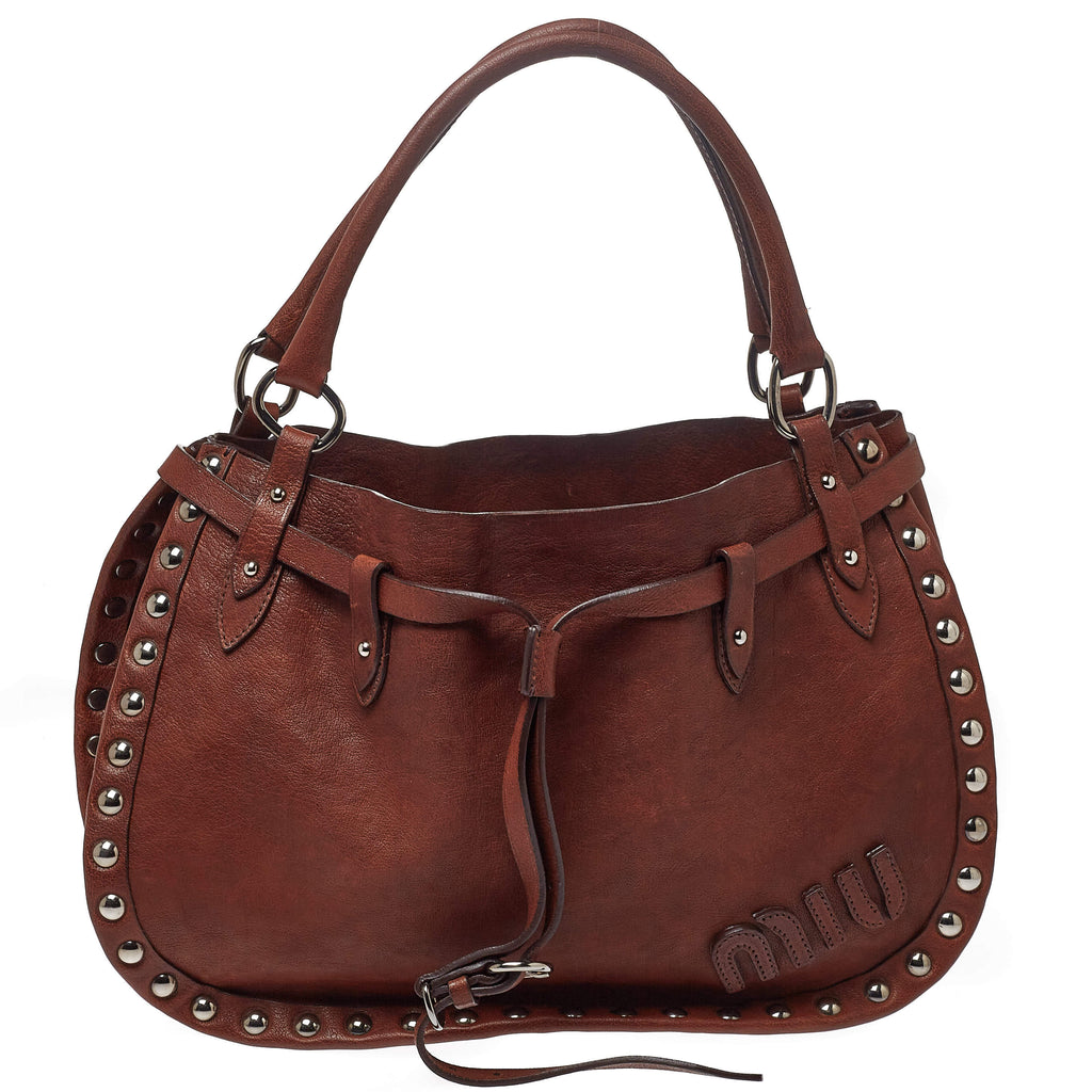 Miu Miu brown leather studded shoulder bag