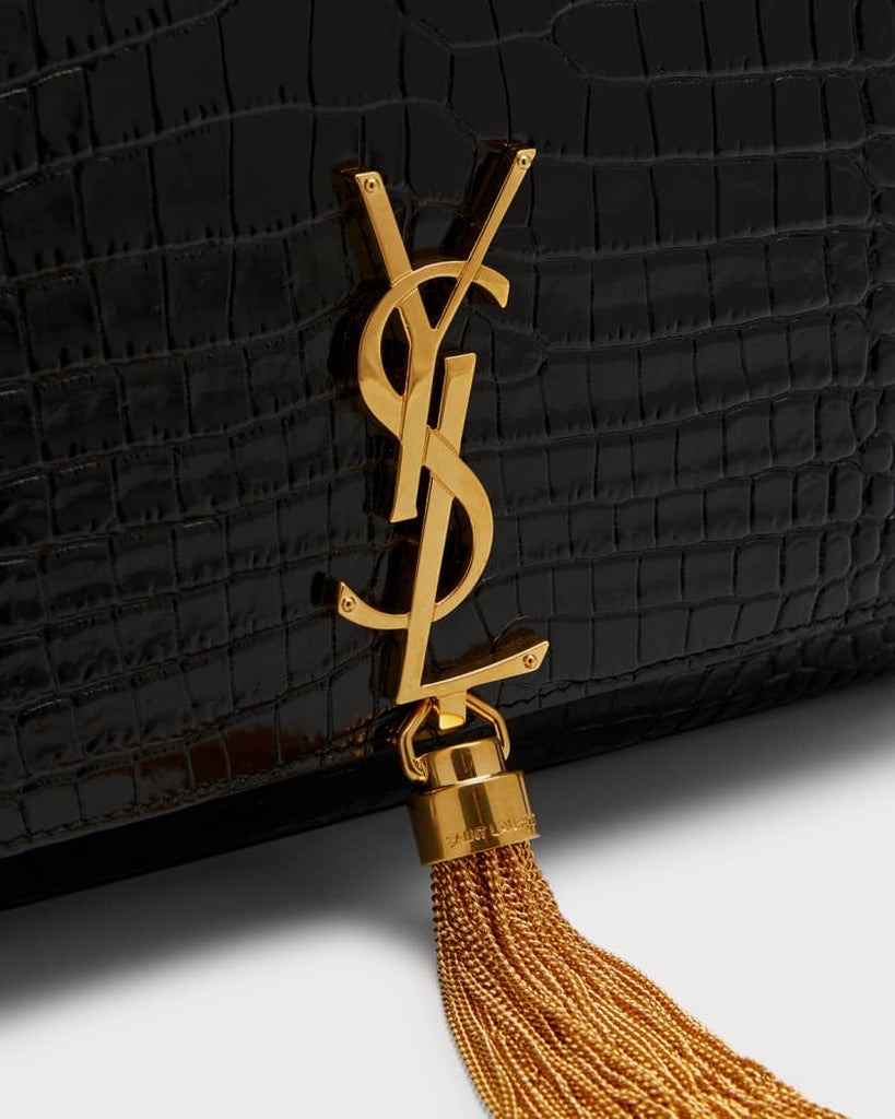 YSL KATE MEDIUM TASSEL BAG IN CROCODILE-EMBOSSED LEATHER