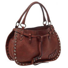 Load image into Gallery viewer, Miu Miu brown leather studded shoulder bag