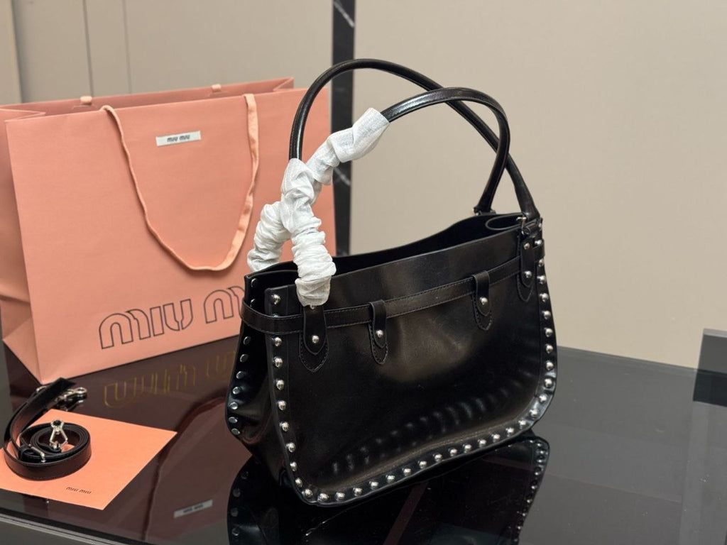 Miu Miu brown leather studded shoulder bag
