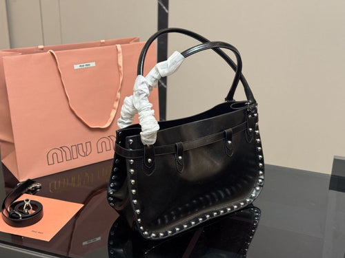 Miu Miu brown leather studded shoulder bag